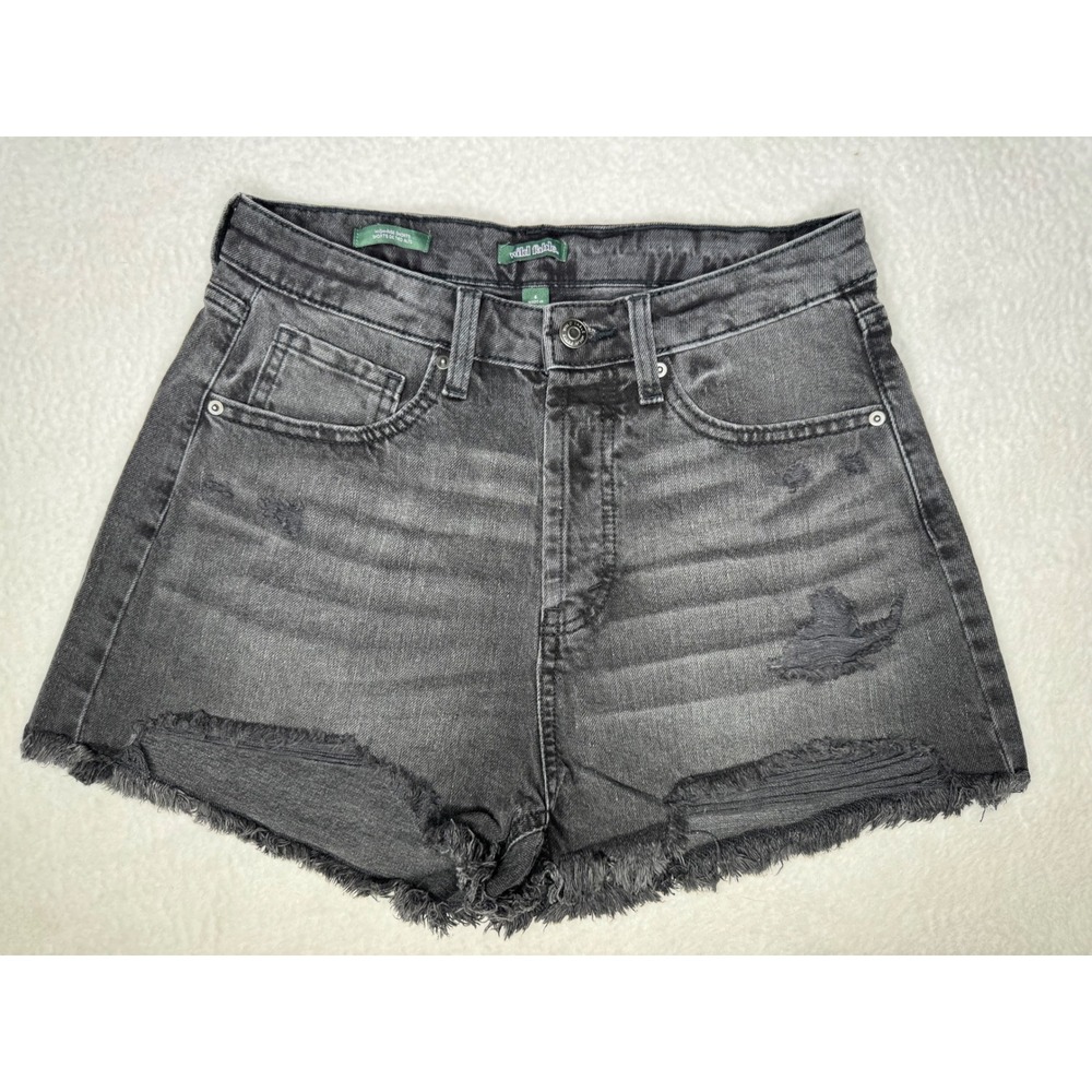 Wild Fable Womens High Rise Distressed Denim Shorts Washed Black Grey Size 6